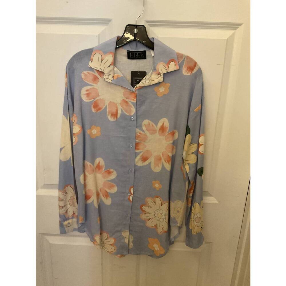 NEW ETERNELLE women's button down floral shirt in sky